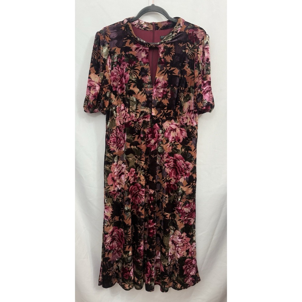 Maggie London Floral Keyhole Midi Dress Velvet Burnout Romantic Cottage‎ Sz 14
